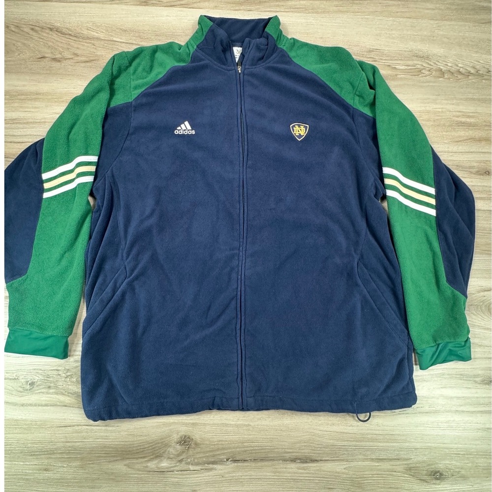 Vintage Adidas Notre Dame Fighting Irish ClimaWarm Fleece Zip‎ Jacket 2XL Y2K